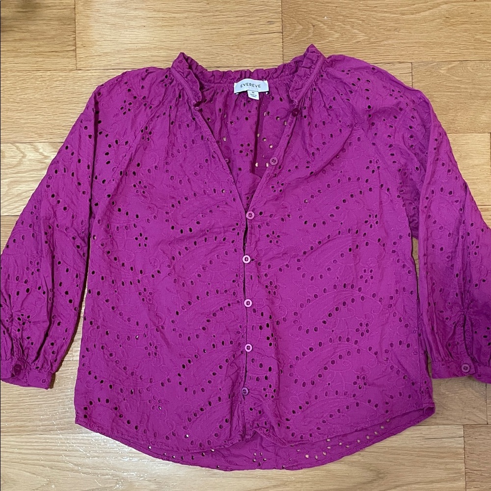 Evereve Magenta Eyelet Button-Front Blouse